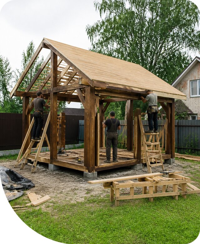 Беседка с двускатной крышей в Кореновске под ключ с установкой